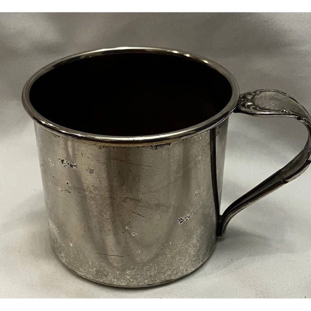 Oneida Tudor Silver Plate Baby Cup Ornate Bent Stemware Silverware Handle VTG